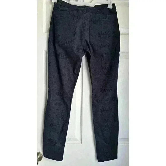 Cabi Skinny Jeans Womens 6 Curvy Mid Rise Stretchy Denim Lace Print Navy Blue - Picture 1 of 8